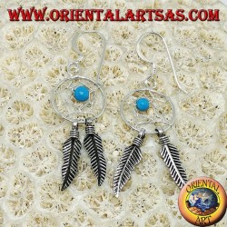 Silver earrings with little dream catcher with turquoise ball