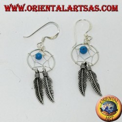 Silver earrings with little dream catcher with turquoise ball