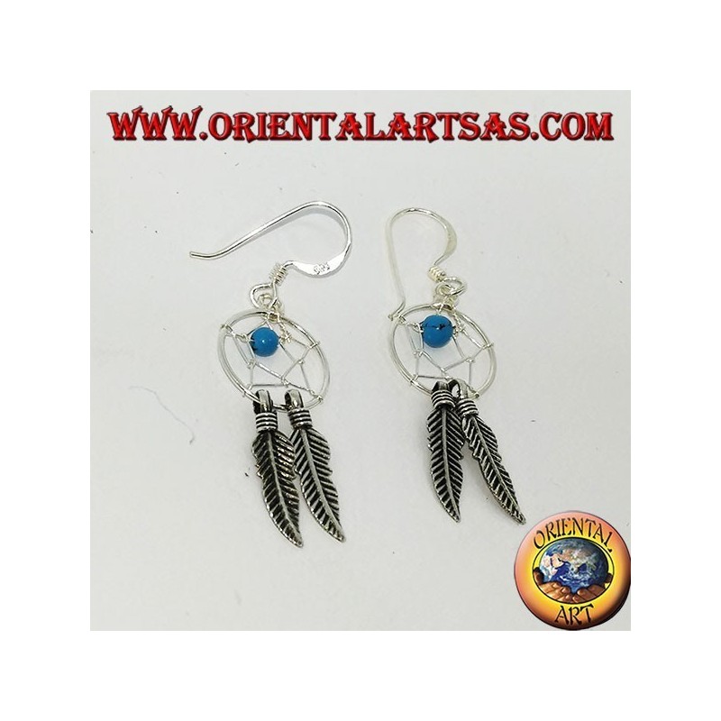 Boucles d'oreilles en argent attrape-rêves petit avec boule turquoise