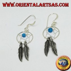 Silver earrings with little dream catcher with turquoise ball