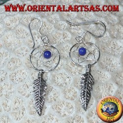 Boucles d'oreilles en argent petit capteur de rêves avec ballon de lapis lazuli