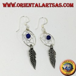 Earrings in silver little dream catcher with lapis lazuli ball