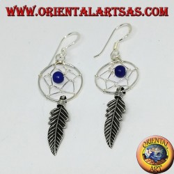 Earrings in silver little dream catcher with lapis lazuli ball