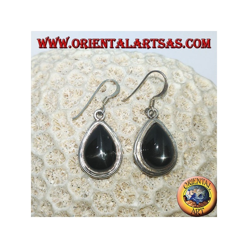 Boucles d'oreilles en argent avec gouttes d'étoiles noires (étoile Diopside) faites à la main