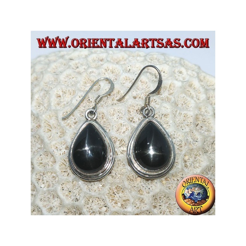 Boucles d'oreilles en argent avec gouttes d'étoiles noires (étoile Diopside) faites à la main