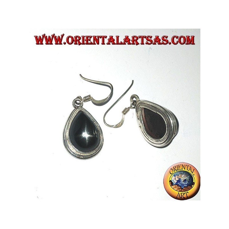 Boucles d'oreilles en argent avec gouttes d'étoiles noires (étoile Diopside) faites à la main