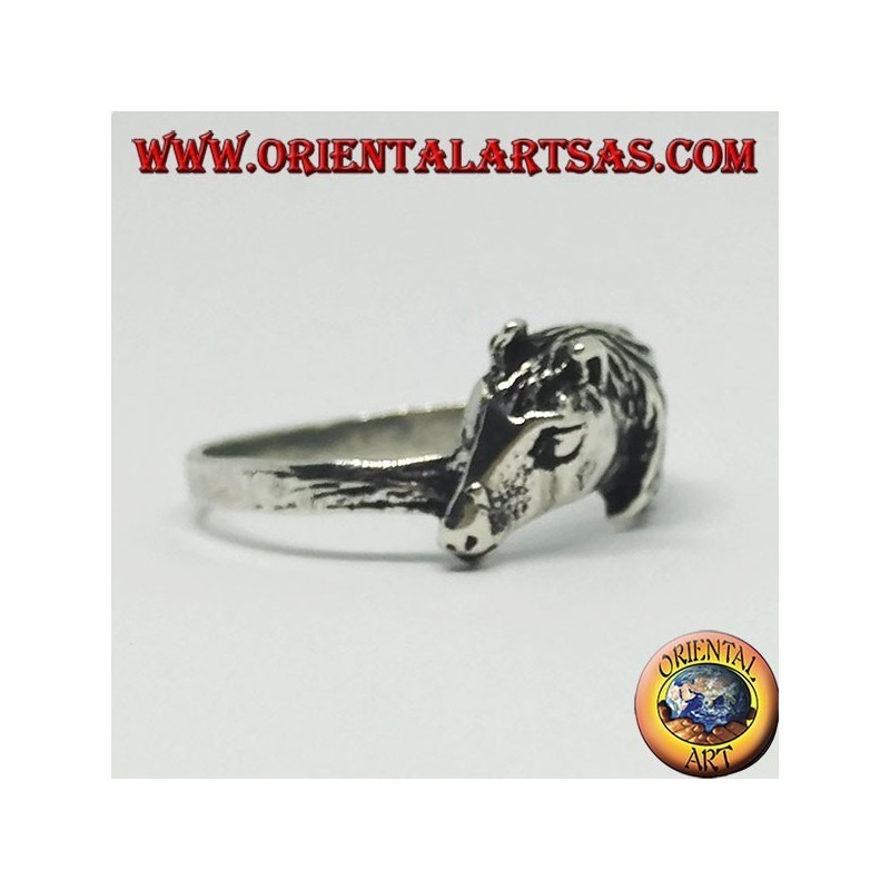 Anello Testa Cavallo Criniera Lunga Argento 925 | Oriental Art