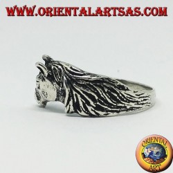 Silver ring of a horse head with a mane