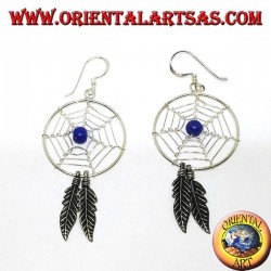 Boucles d'oreilles en argent avec capteurs de rêves   (grand) avec balle de lapis lazuli