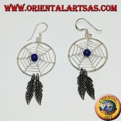 Silberohrringe mit Traumfängern   (groß) mit Lapislazuli-Kugel