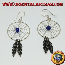 Silver earrings with dream catchers   (large) with lapis lazuli ball