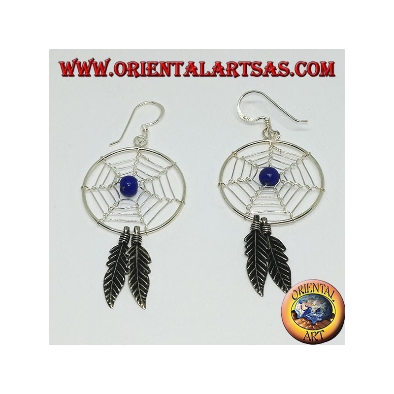 Boucles d'oreilles en argent avec capteurs de rêves   (grand) avec balle de lapis lazuli