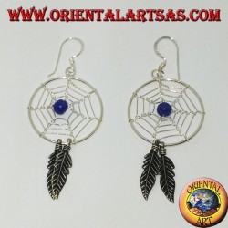 Boucles d'oreilles en argent avec capteurs de rêves   (grand) avec balle de lapis lazuli