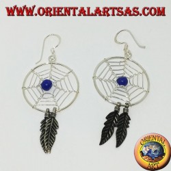 Boucles d'oreilles en argent avec capteurs de rêves   (grand) avec balle de lapis lazuli