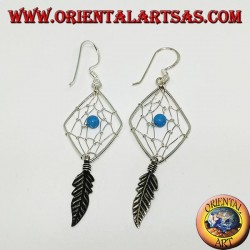 Boucles d'oreilles en argent attrape-rêves en forme de losange avec boule turquoise