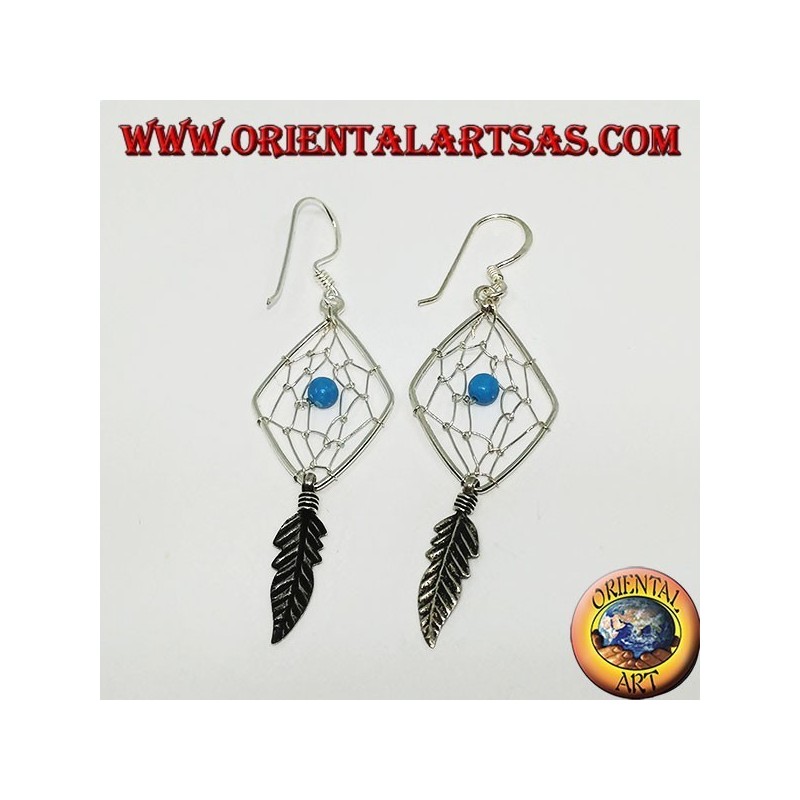 Boucles d'oreilles en argent attrape-rêves en forme de losange avec boule turquoise