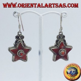 Orecchini in argento a forma di stella con corallo antico  (Nepalesi)