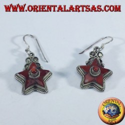 Boucles d'oreilles en argent en forme d'étoile avec corail ancien (népalais)