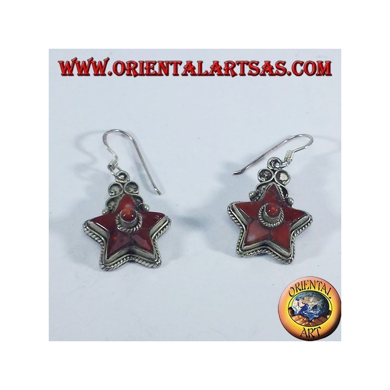 Boucles d'oreilles en argent en forme d'étoile avec corail ancien (népalais)
