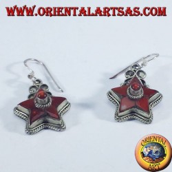 Pendientes de plata en forma de estrella con coral antiguo (nepalí)