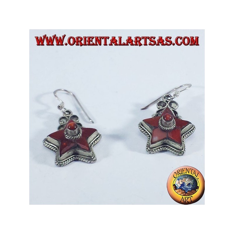 Boucles d'oreilles en argent en forme d'étoile avec corail ancien (népalais)