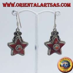 Boucles d'oreilles en argent en forme d'étoile avec corail ancien (népalais)