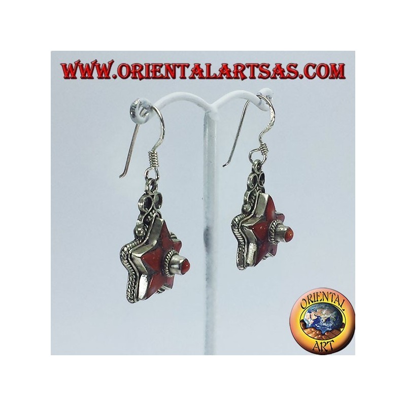 Boucles d'oreilles en argent en forme d'étoile avec corail ancien (népalais)