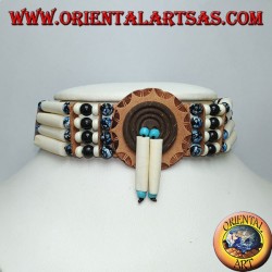 American Indian choker necklace in bone and black and blue marbled beads