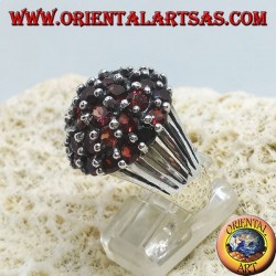 Silver ring, in the mountains with 35 round natural garnets