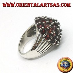 Silver ring, in the mountains with 35 round natural garnets