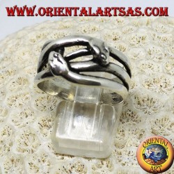 Silver ring with two snakes that are courted, in love