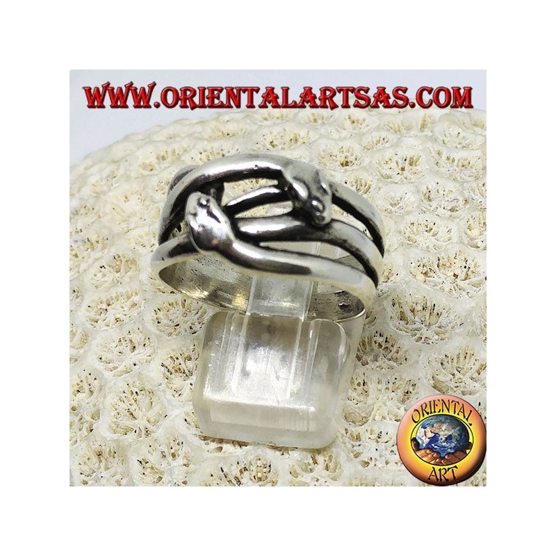 Silver ring with two snakes that are courted, in love
