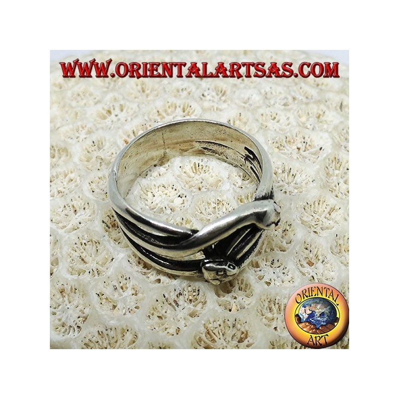 Silver ring with two snakes that are courted, in love