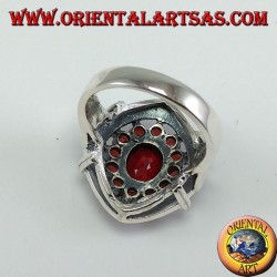 Ring in silver, set with natural garnets 1 oval and 12 rounds around