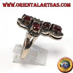 Silver ring in the shape of a cross with 5 natural garnets and marcasites