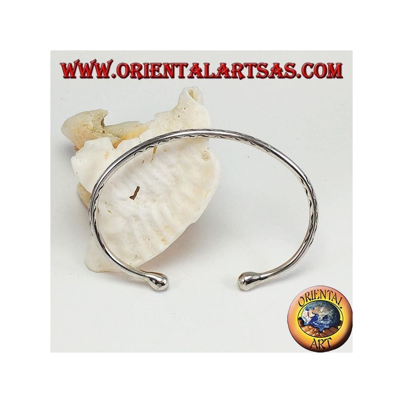 Bracelet rigide en argent, rond gravé d'ondes gravées à la main