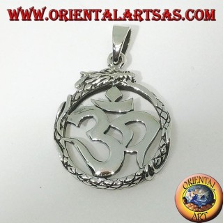 Pendentif en argent (ॐ) Óm et Aum, symbole sacré de l'hindouisme protégé par le dragon