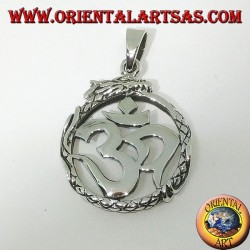 Ciondolo in argento (ॐ) Óm e Aum simbolo sacro dell'Induismo protetto dal Drago