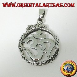 Silver pendant (ॐ) Óm and Aum, a sacred symbol of Hinduism protected by the Dragon