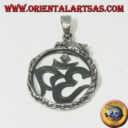 Silberanhänger (ॐ) Óm und Aum, ein heiliges Symbol des Hinduismus, das vom Drachen geschützt wird