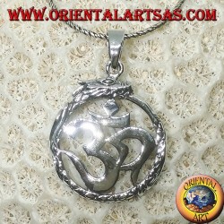 Pendentif en argent (ॐ) Óm et Aum, symbole sacré de l'hindouisme protégé par le dragon