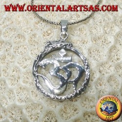 Silver pendant (ॐ) Óm and Aum, a sacred symbol of Hinduism protected by the Dragon