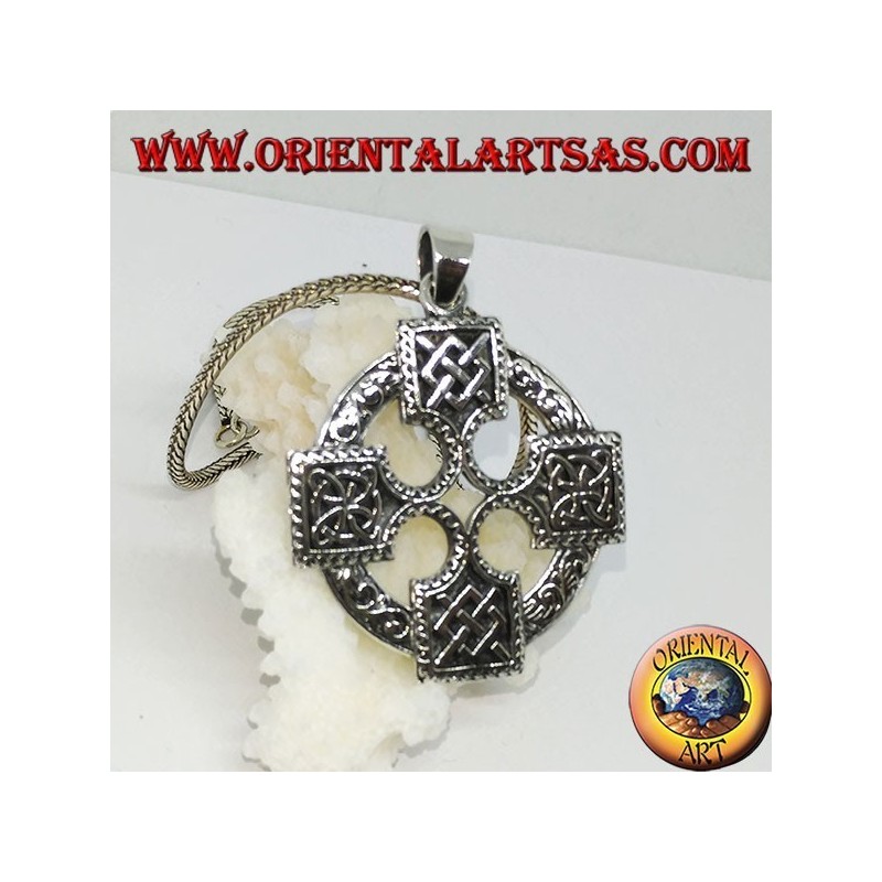 Silver pendant, Celtic cross with Odin gungnir