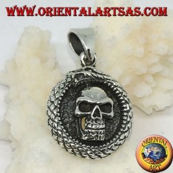 Silver pendant, Ouroboros Uroboro dragon with skull