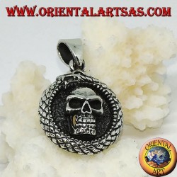 Silver pendant, Ouroboros Uroboro dragon with skull