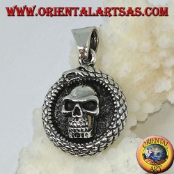 Silberanhänger, Ouroboros Uroboro Drache mit Totenkopf