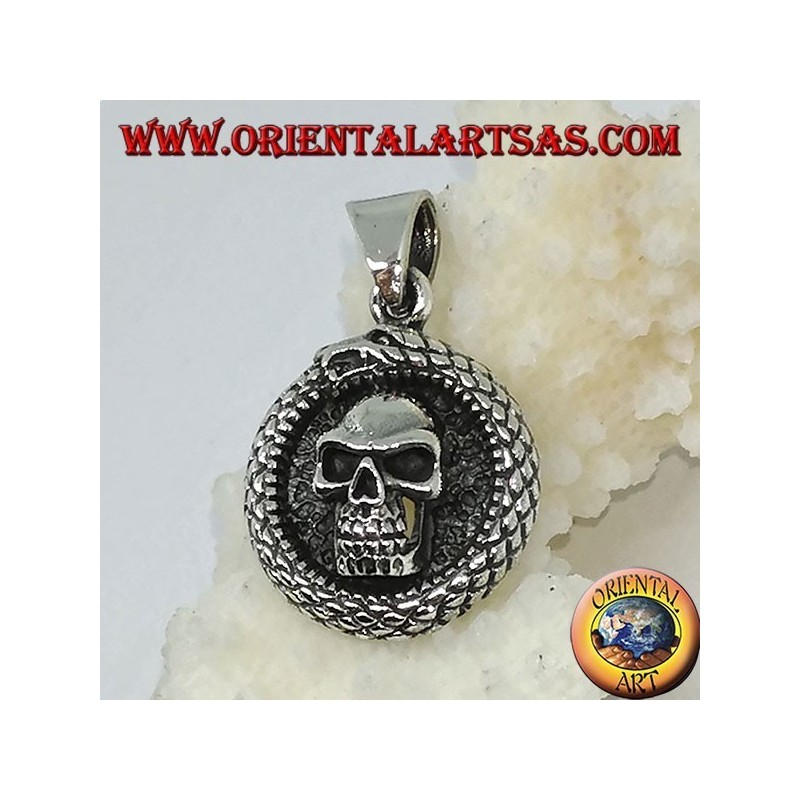 Pendentif en argent, dragon Ouroboros Uroboro avec tête de mort