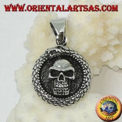 Silberanhänger, Ouroboros Uroboro Drache mit Totenkopf