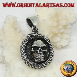 Silver pendant, Ouroboros Uroboro dragon with skull