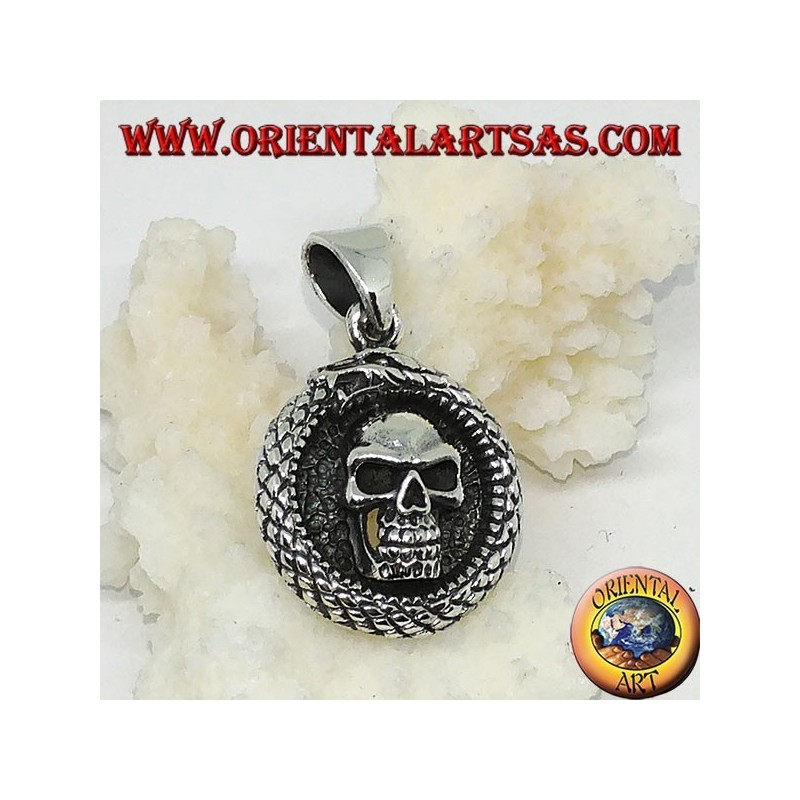 Pendentif en argent, dragon Ouroboros Uroboro avec tête de mort